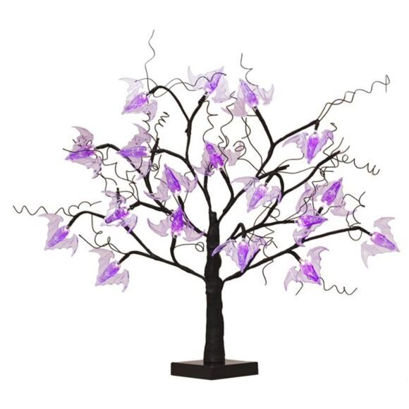 Doolland 21 In Halloween Willow Tree,Halloween Lighted Tree with 24 Purple Bats - Picture 2 of 9